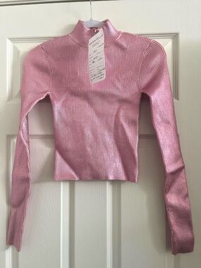 NWT: Avec Les Filles Pink Ribbed Mock-Neck Long Sleeve Top